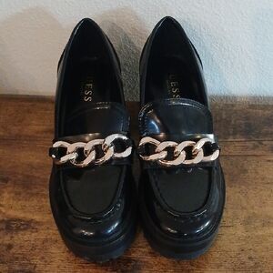 Guess Black Loafers with Silver Chain Detail